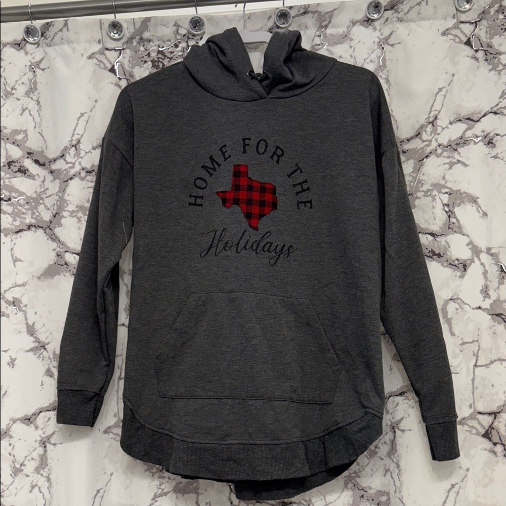 Maurices Charcoal Hoodie with Red Plaid Design